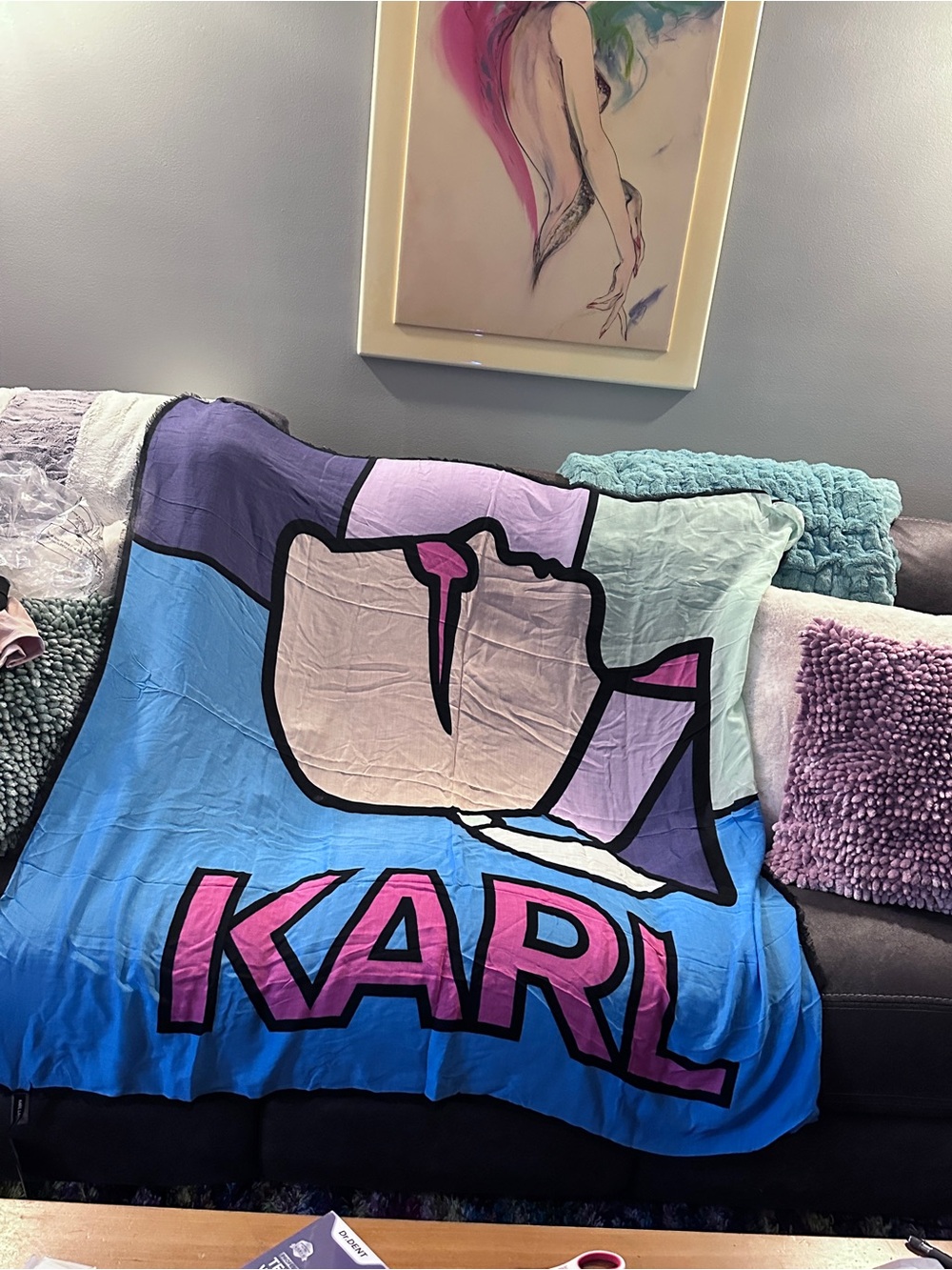 Karl Lagerfeld Blue & Pink Logo scarf